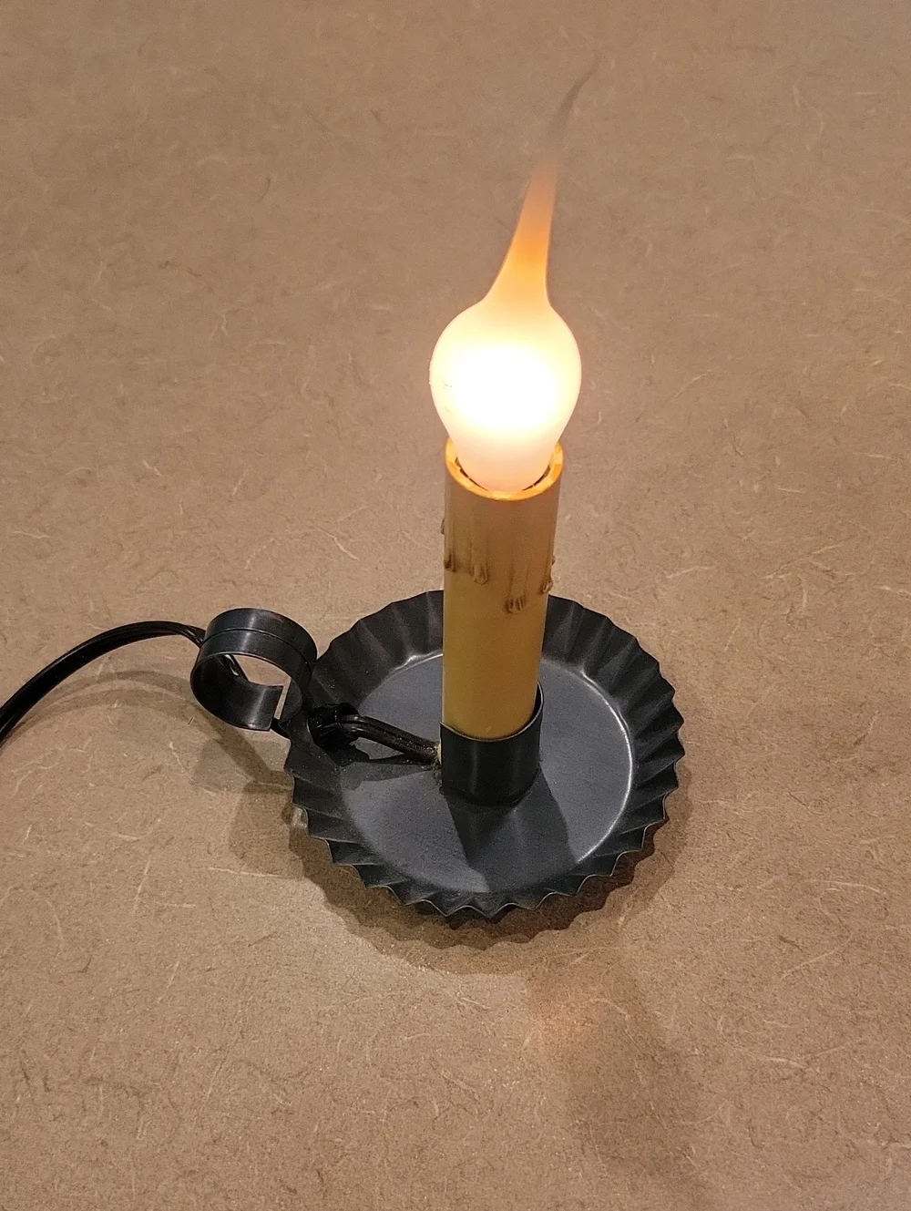 Yellow LED Taper Candle with Black Metal Holder - Home Party Supplies